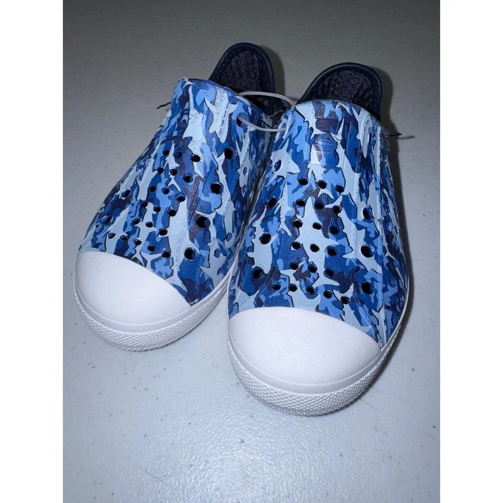 Skechers Foamies Boys Blue Shark Camo Slip‎ On Water Shoes Sneakers Size 10